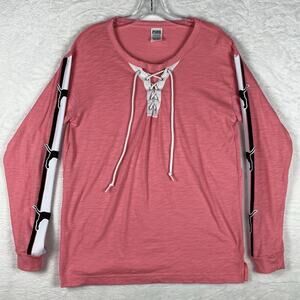 Victorias Secret Pink Womens S Pink Y2K Dog Love Tassels Strappy Front Shirt